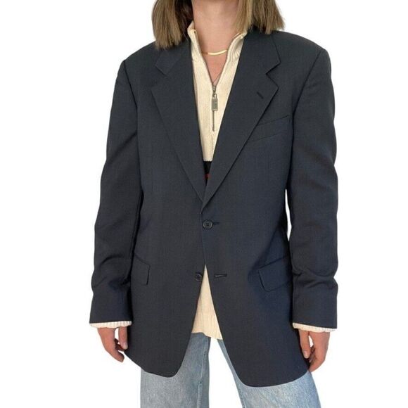 Vintage Valentino Navy Blue Wool Oversized Preppy Blazer Dark Academia Sz 40R - Picture 7 of 11